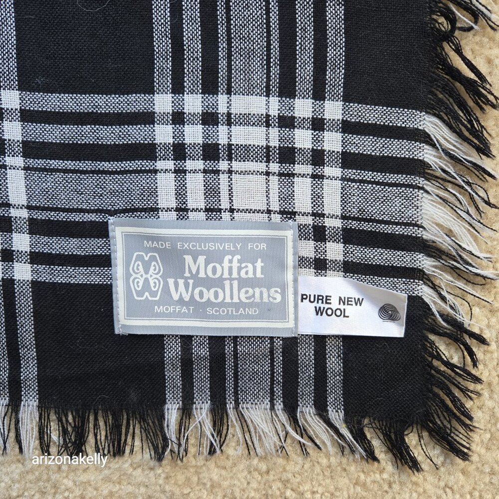 NWOT Wool Square Scarf Shawl Black and White Plaid Moffat Woolens - Picture 2 of 10